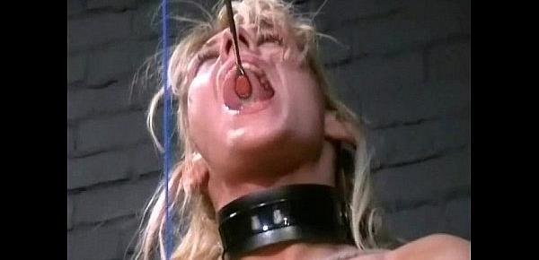  Extreme blonde bdsm slave Crystel Leis tounge tied torments